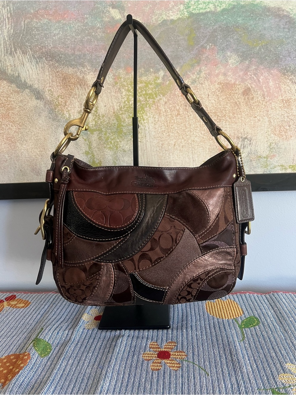 Coach Zoe Patchwork Brown Metallic Hobo Bag